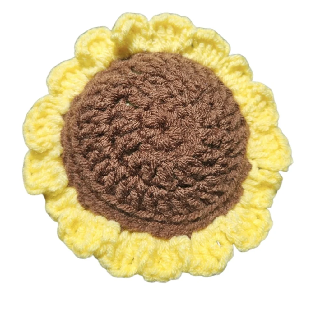 Hand Crafted Yellow Brown Boho Crochet Sunflower Brooch Floral Pin Bag Charm 6